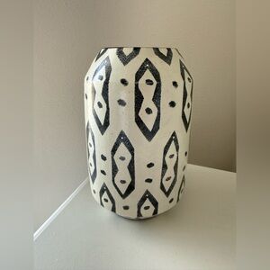 Nate Berkus | Black White Primitive Decorated Vase | Geometric MCM Style